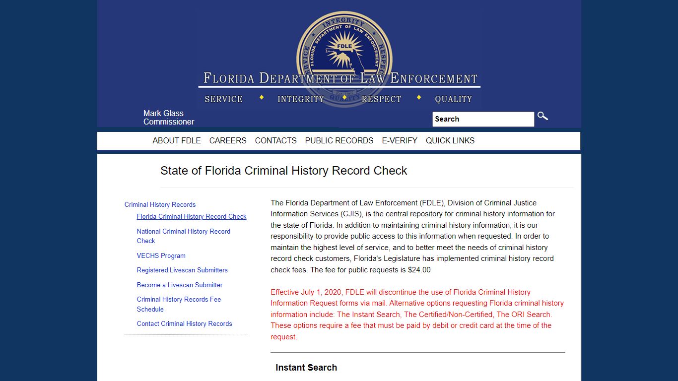 State of Florida Criminal History Record Check - Florida Department of ...